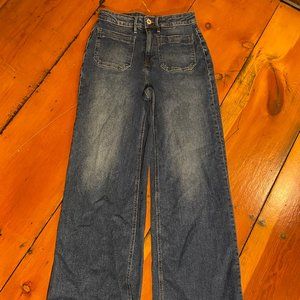 Ichi Wide Leg High Waist Sailor Jeans with Patch Pockets